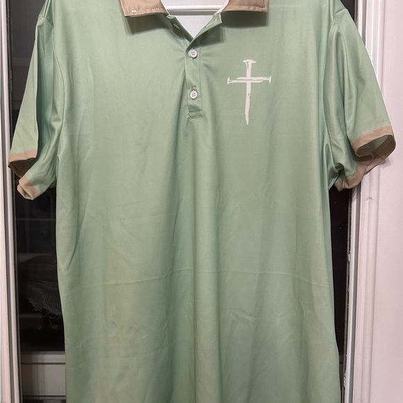 Men's Green Polo Shirt with Tan Collar - Picture 2 of 6